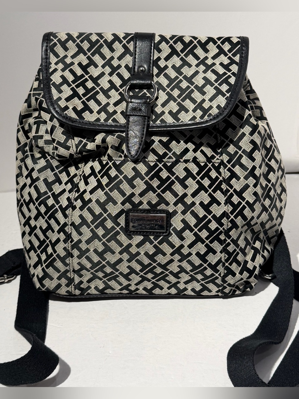 Tommy Hilfiger Backpack Handbag Black Beige Logo